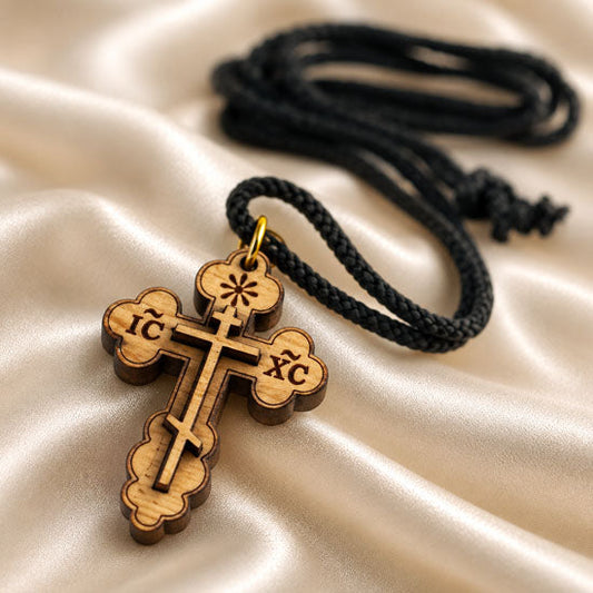 Olive Wood Orthodox Cross Necklace